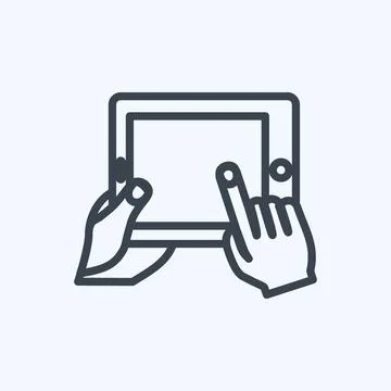 Icon Using Tablet. suitable for Hand Actions symbol. line style. simple desig Stock Illustration