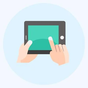 Icon Using Tablet. suitable for Hand Actions symbol. flat style. simple desig Illustrazione stock