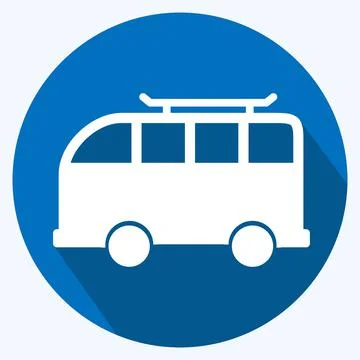Icon Van - Long Shadow Style - Simple illustration,Editable stroke Stock Illustration