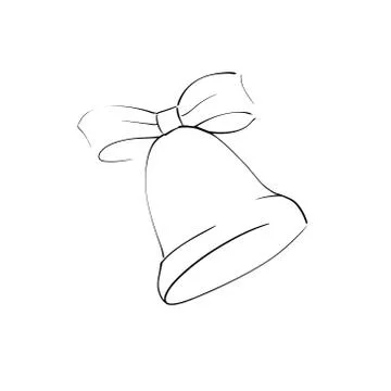 Icon Vector Bell With Ribbon Bow Knot Outline Only No Fill On White Background Stock Illustration