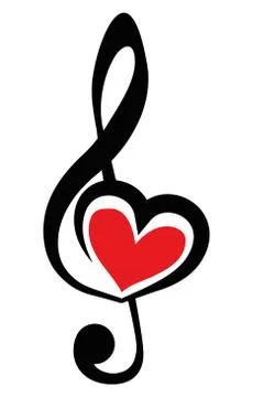 Icon Vector Black Clef with red heart Stock Illustration