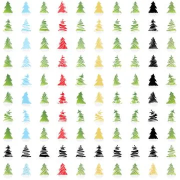 Icon vector design collection of one hundred christmas trees in different colors Stock Illustration