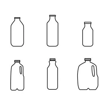 Icon vector illustration set of milk, kefir in different plastic packages and Stock Illustration