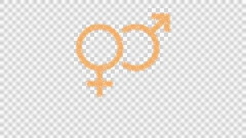 Icon venus mars is made of yellow grains of sand. Some grains of sand fall down. Stock Illustration