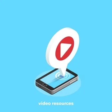 Icon for viewing video on the smartphone screen, isometric image Stock Illustration