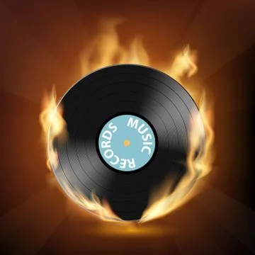 Icon vinyl record on fire. Stock Illustration