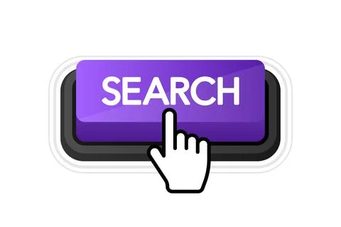 Icon with violet search 3D button on white background for web marketing desig Illustrazione stock