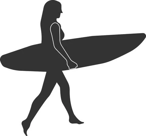 Icon of the walking surfer man. Flat icon in black style. Stock Illustration