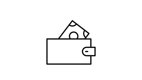 Icon of a wallet filled with cash, representing money management and financ.. Stock Footage 332855209