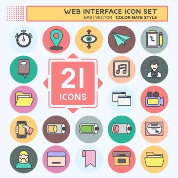 Icon Web Interface Set. color mate style. simple design editable. design temp Illustrazione stock