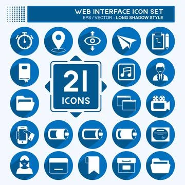 Icon Web Interface Set. long shadow style. simple design editable. design tem Illustrazione stock
