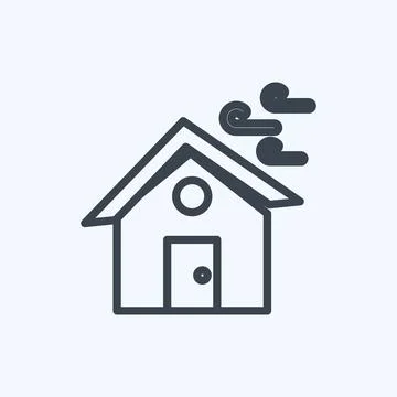 Icon Winds Hitting House. suitable for disasters symbol. line style. simple d Stock Illustration