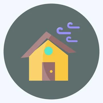 Icon Winds Hitting House. suitable for disasters symbol. flat style. simple d Stock Illustration