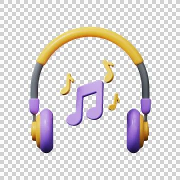 Icon of wireless headphones with notes. 3d render. Illustrazione stock