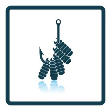 Icon of worm on hook on gray background, round shadow Stock Illustration