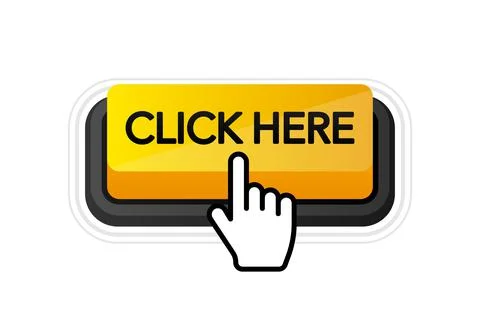 Icon with yellow click here 3D button on white background for web marketing d Stock Illustration