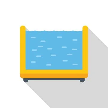 Icon of a yellow inflatable frame pool full of clean water, with a long shadow Stock Illustration