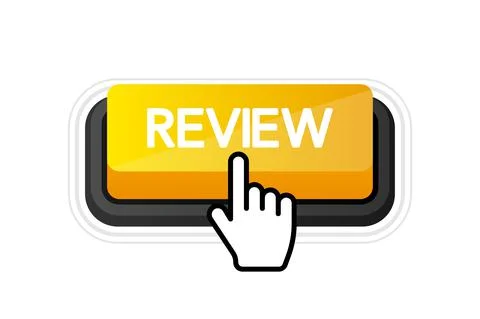 Icon with yellow review 3D button on white background for web marketing desig Illustrazione stock