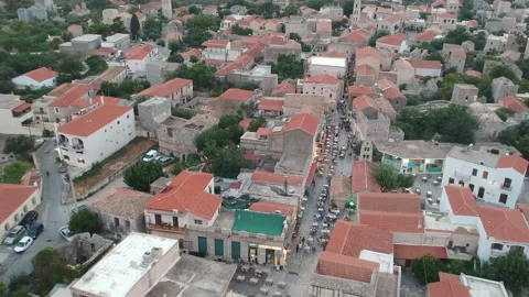 Iconic aerial scenery over the old historical town of Areopoli Lakonia, Greec Stock Footage 152528005