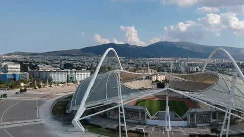 Iconic aerial view over the Olympic stadium OAKA in Athens, Greece Stock Footage 160973155
