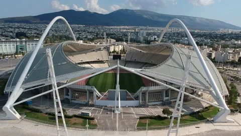 Iconic aerial view over the Olympic stadium OAKA in Athens, Greece Stock Footage 160976829