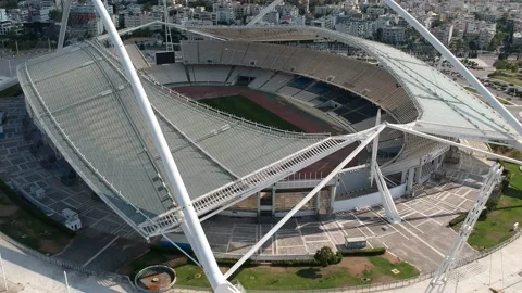 Iconic aerial view over the Olympic stadium OAKA in Athens, Greece Stock Footage 160980416