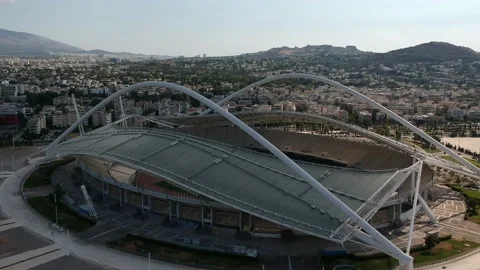 Iconic aerial view over the Olympic stadium OAKA in Athens, Greece Stock Footage 160982226