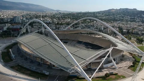 Iconic aerial view over the Olympic stadium OAKA in Athens, Greece Stock Footage 160982580