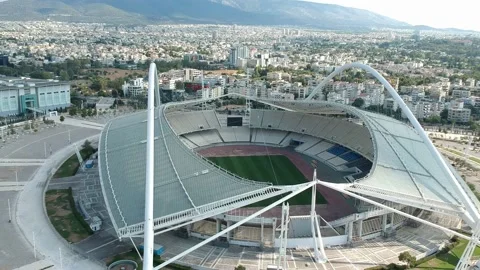 Iconic aerial view over the Olympic stadium OAKA in Athens, Greece Stock Footage 160982882