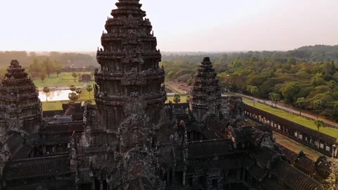 Iconic angkor wat temple complex in siem reap, cambodia, during a beautiful Stock Footage 322520987
