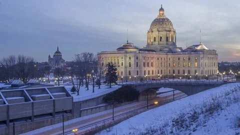 Iconic Architecture and Train Traffic in St Paul Stock Footage 87914034