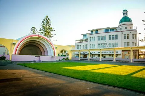 Iconic Art Deco Sound-shell and adjacent T&amp;G Building located on Marine Par.. Stock Photos