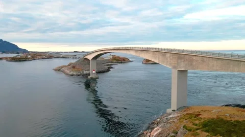 Iconic Atlantic Ocean Road and Storseisundet Bridge in Norway, Aerial View Stock Footage 315501878
