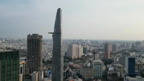 Iconic Bitexco Financial Tower Cityscape in Ho Chi Minh City, Vietnam Stock Footage 335577922