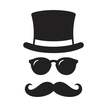 Iconic black silhouette of a top hat round sunglasses and a distinguished h.. Stock Illustration
