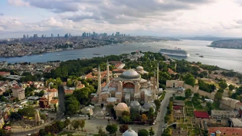 Iconic Blue Mosque's splendor as the sun sets over Istanbul. A Stock Footage 250534702