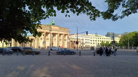 Iconic Brandenburg Gate monument  in Berlin, Germany Stock Footage 343293078