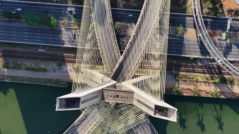 Iconic Bridge. Downtown Cityscape. Traffic Road. Bridge Landscape. Stock Footage 342590123
