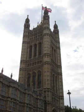 Iconic British Tower with Flag Stock Photos