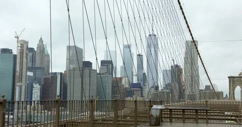 Iconic Brooklyn Bridge With Beautiful Impressive New York Skyscrapers In The Day Stock Footage 112336456
