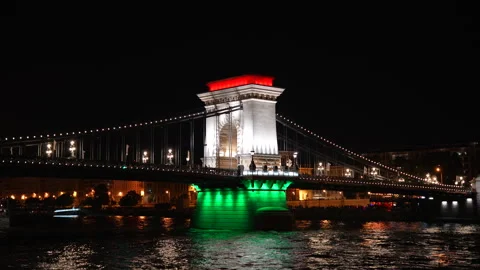 Iconic Budapest Chain Bridge Lit Vidéo 348529888