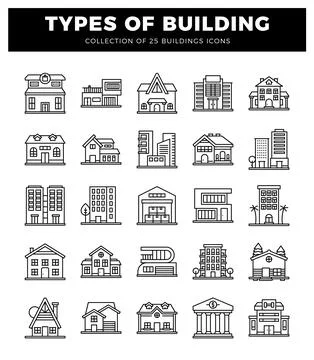 Iconic building collection featuring residential. commercial. and industria.. Ilustración de archivo