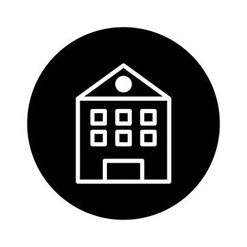 Iconic building structure symbol in a circle representing architecture or a.. Ilustración de archivo