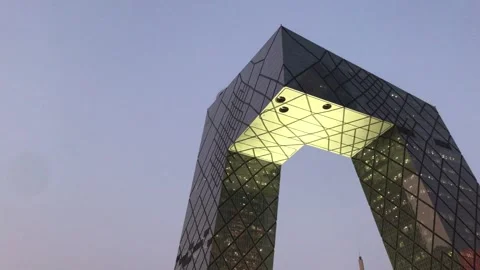 Iconic CCTV Headquarters building at dusk in Beijing Video stock 341400875