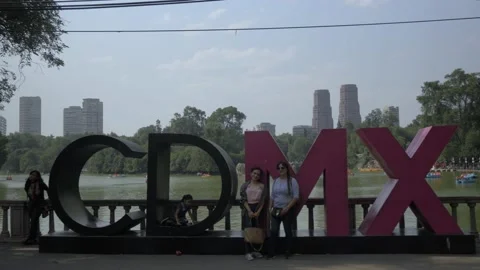 Iconic CDMX Sign Next To Lake In Chapultepec Park, Mexico City Stock Footage 154533485