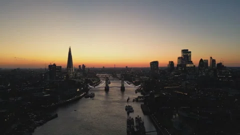 The iconic central London with the Tower Bridge after the sunset. Stock Footage 305727575
