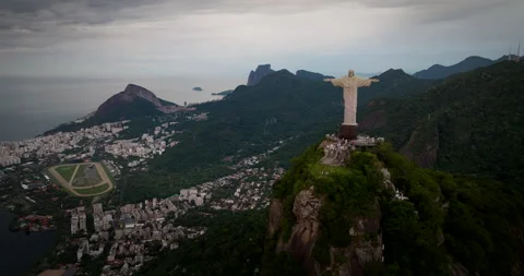 Iconic Christ the Redeemer statue over Rio de Janeiro, Brazil. Aerial drone Vídeo Stock 312681491