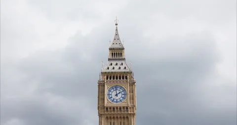 Iconic Clock Tower, The Big Ben, with a Cloudy Background in London, UK Stock Footage 288097249