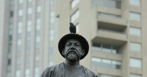 Iconic Close Up Of New York Classic  China Town Traditional Metal Statue Stock Footage 112582833