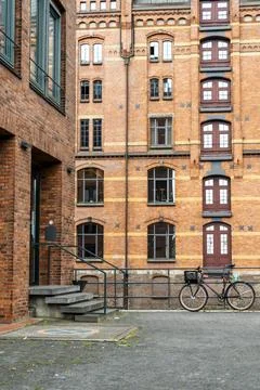 Iconic composition highlighting the patterns of the red and yellow brick in.. Stock Photos